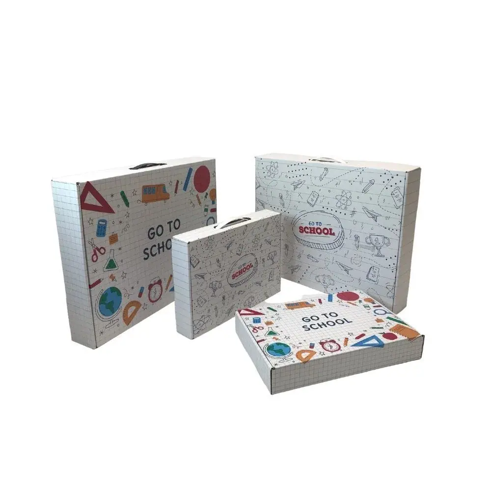Karton Okul Çantası Kare Desen Beyaz 45x35x7 cm