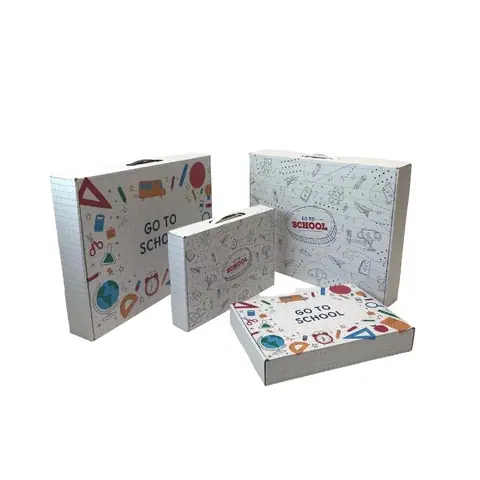 Karton Okul Çantası Çizgi Desen Beyaz 45x35x7 cm